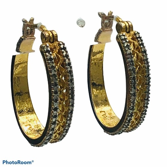 PAJ 88 Gold Plated Oval Hoop Diamond Earrings - Picture 7 of 8